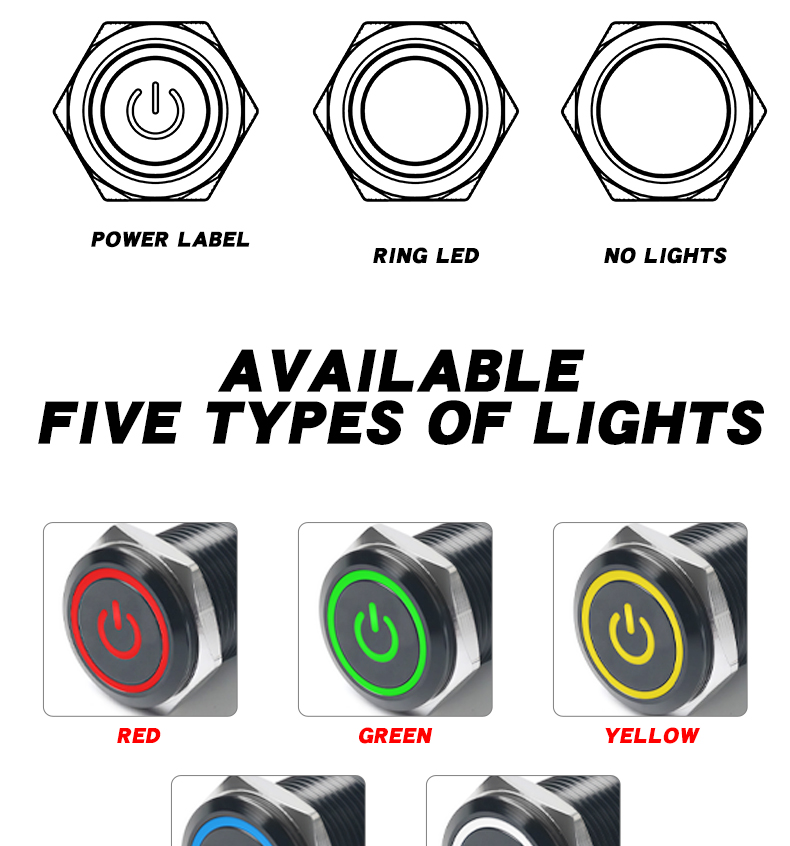 22mm Oxidized Black Metal Push Button Switch Waterproof Power Button LED Light  Button Switch 3v 6v 12v 24v 220v