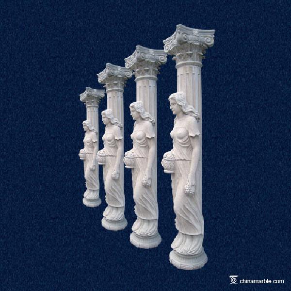 European Style White Marble Stone Porch Columns , Decorative Stone Pillars