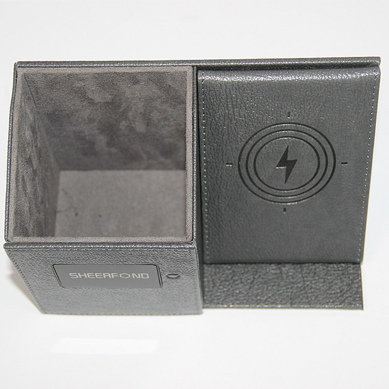 Универсальный кожаный организатор стола держателя карандаша с беспроводным заряжателем водоустойчивым