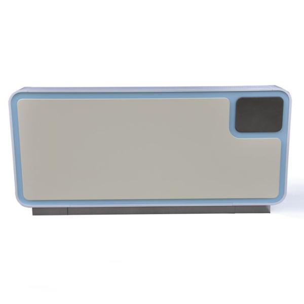 Support customization Modern Minimalist White Front Panel Reception Desk With Blue Frame for Office Hotel Company Hospital Entrance to Greet Customers
