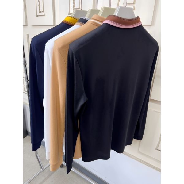 Luxury Men Long Sleeve Polo Shirts with Contrast Collar Classic Design Embroidered Logo, Multiple Colors for Business & Casual