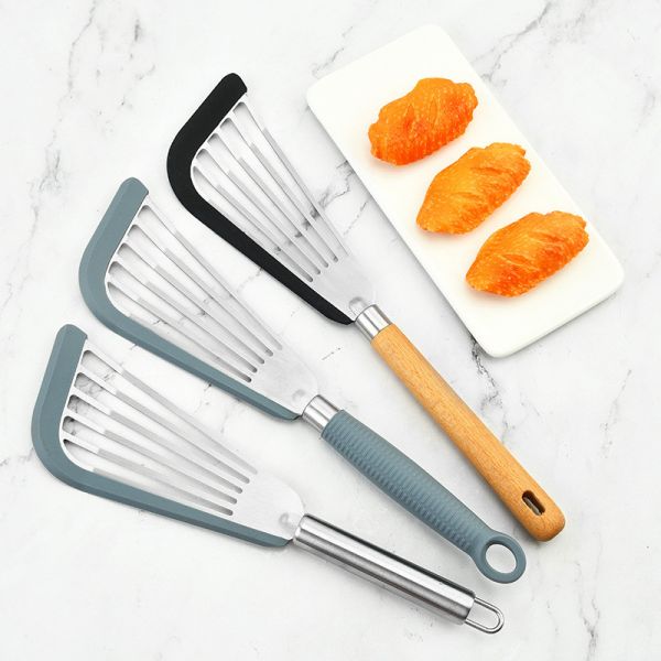 Сплошные шпатулы Гибкие шпатулы из нержавеющей стали с силиконом с мягким верхним краем Сплошные шпатулы с тренажером рыбные шпатулы