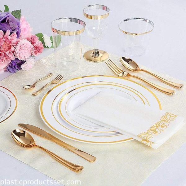 10.25'' Hot Selling Plastic Plate With Gold Rim Factory Wholesale Bulk Custom Color Dinner Plates