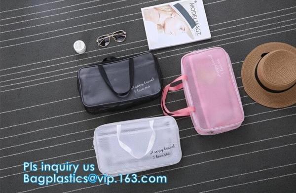 multi-purpose washable portable breathable 3 pcs polyester mesh travel cosmetic bag, Mesh Zipper Black Makeup Pouch Cosm