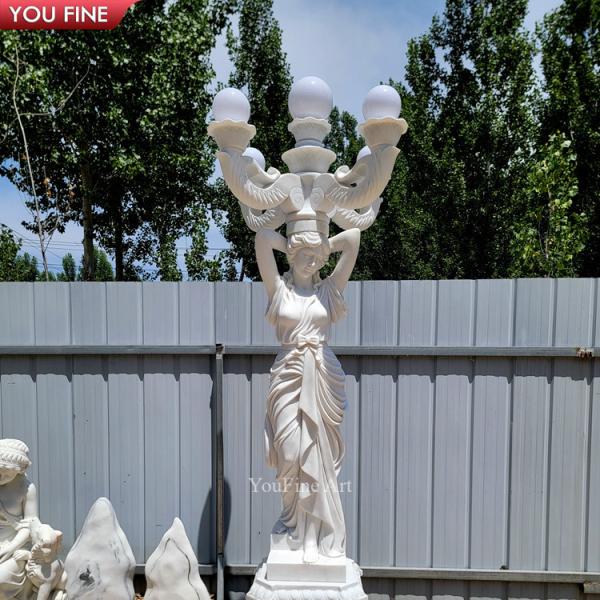 Road Lighting Marble Figure Stone Sculpture for Garden Lamp