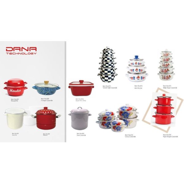 Customized Enamel Casserole Set 5PCS 16 To 24cm Cast Iron Cookware Kitchen Cooking Pot