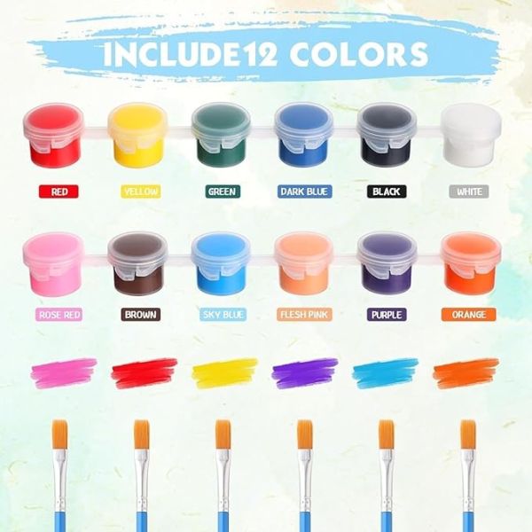 DIY 12 Colors 5ml Strips Acrylic Small Paint Pots Washable For Kids Adults