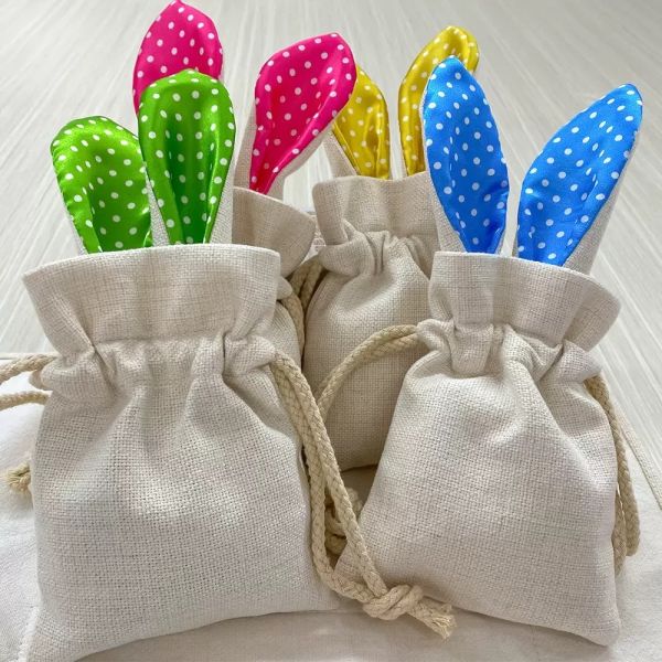 DIY Sublimation Easter Bunny Ear Drawstring Bag Sublimation Blank Plain Bunny Gift Bag Easter Bucket Basket