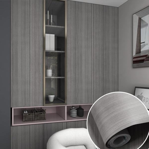 100M Roll Grey Wood Grain Wallpaper PVC Peel And Stick Wood Grain Wallpaper