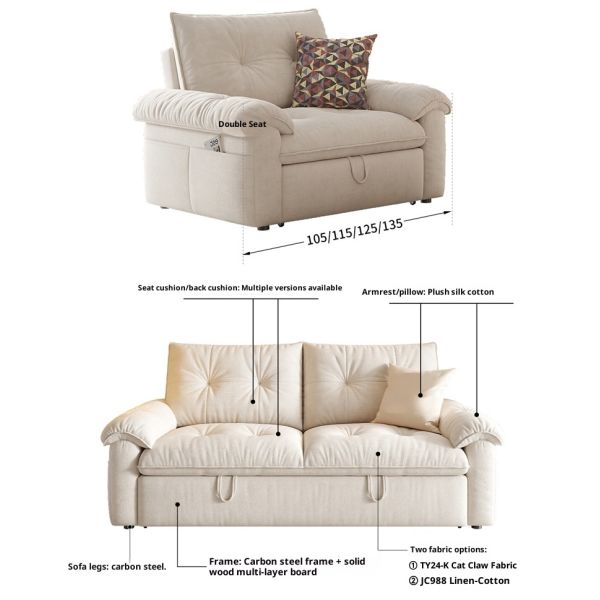Multifunction Cloud Sofa Bed for Living Room and Villa Adjustable Extendable Double Seat with Reclining for Sleeping
