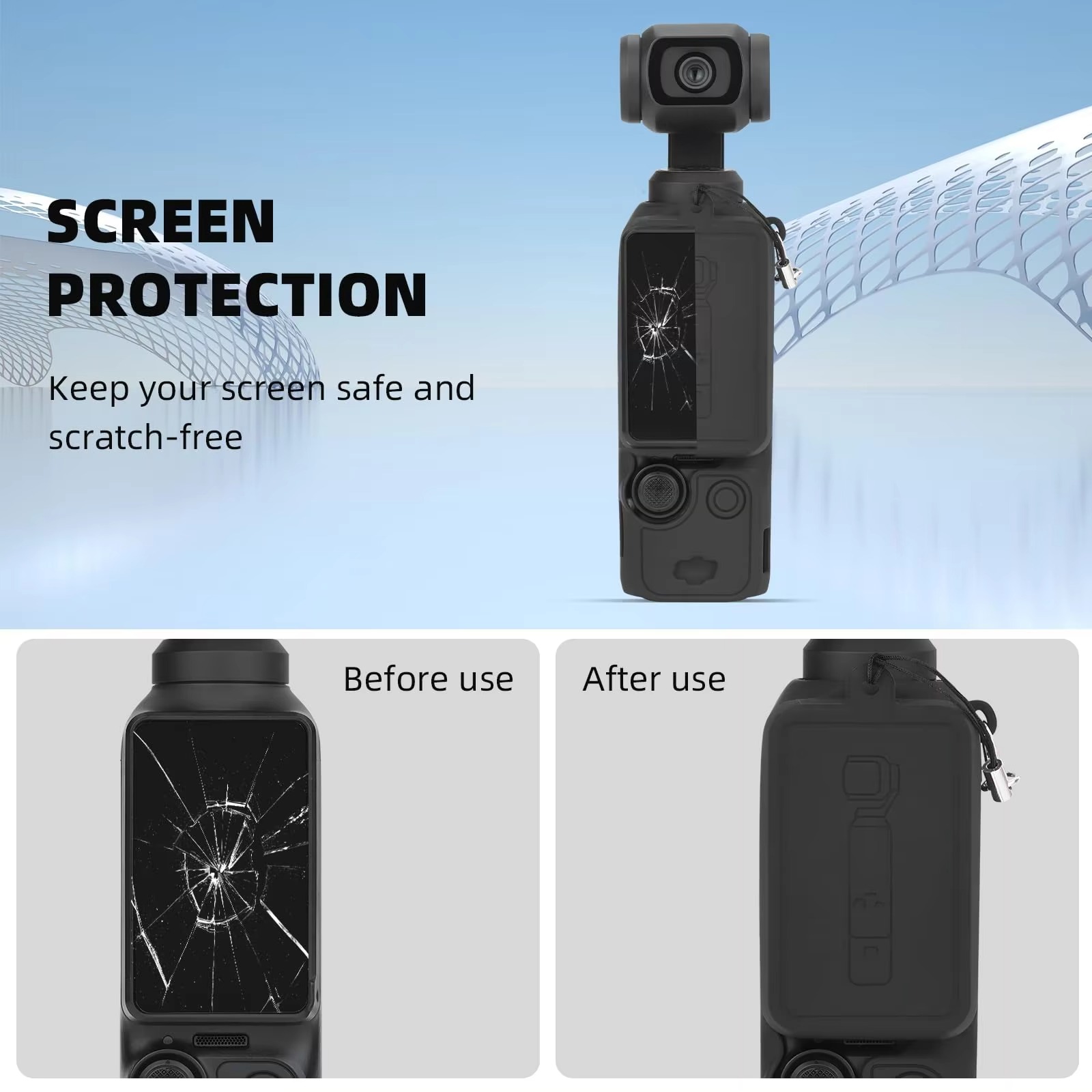 Laudtec High Quality Silicone Protective Case for DJI Osmo Pocket 3 Lens Screen Cover Shockproof Hand Strap Sports Camera