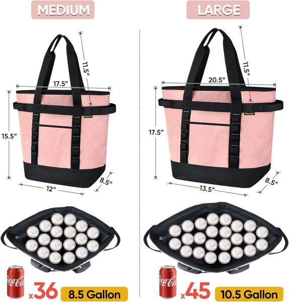 BALEINE LARGE 36-CAN COOLER BAGS INSULATED, PEVA SOFT COOLER TOTE BAG, INSULATED GROCERY BAGS WITH ZIPPERED TOP