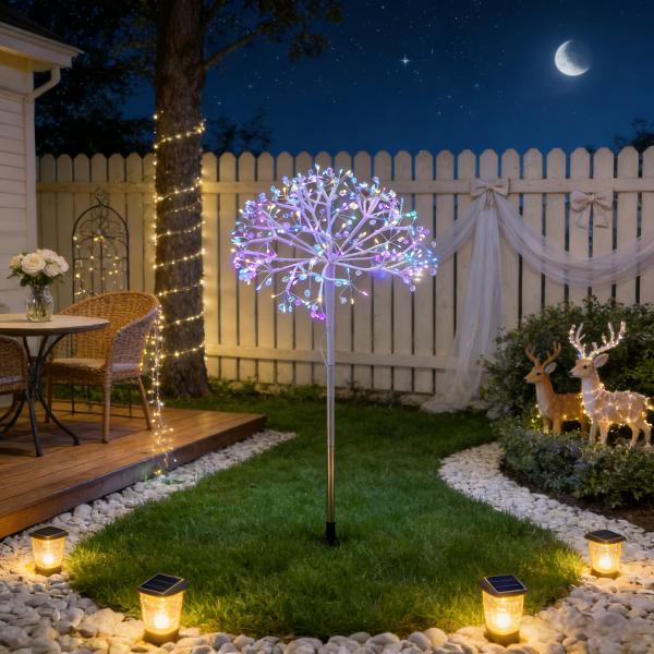 Jeweled Star-Shaped Garden Stake, 18in, ETL Certified, 3V 1A Outdoor Adapter, Colorful Light, Eco-Friendly & Energy-Saving, Indoor & Outdoor Use for Street/Commercial/Party Decor, MOQ 500 Pcs