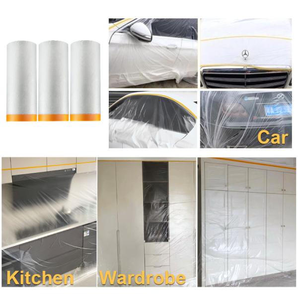 Película de plástico PE transparente Crêpe papel pintura a vapor cobrindo carro filme de mascaramento gravado
