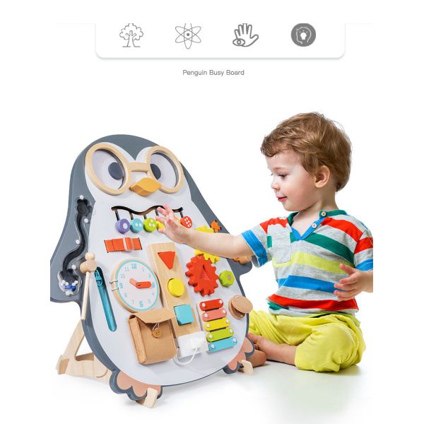 Penguin Busy Board Vertical Double-Sided Painting Puzzle Toy for Kids Learning Function