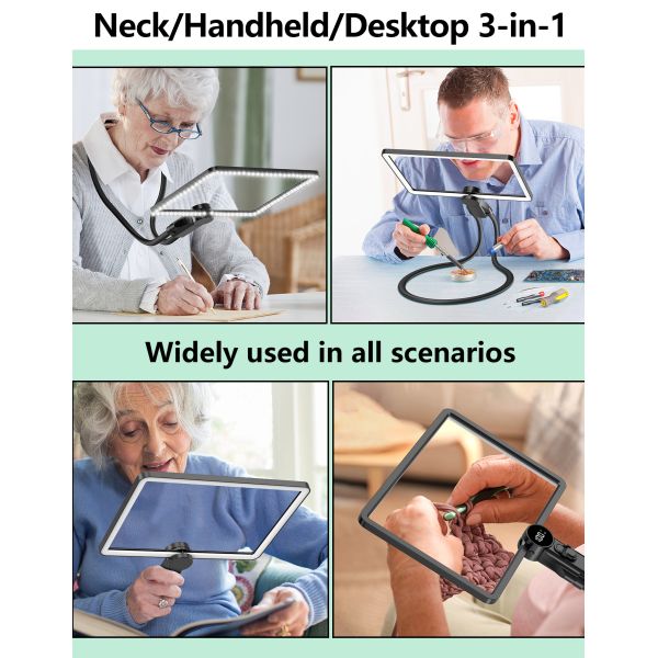 New Horizontal Square Large Lens 64 Led Lights Magnifier  Stepless Dimming Lights Battery Display USB Charging Magnifier