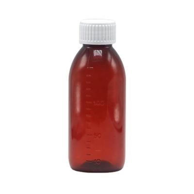 150 mL/150cc/5 oz PET Empty Brown/Amber/Transparent Syrup Flask com Cap de parafuso à prova de adulteração