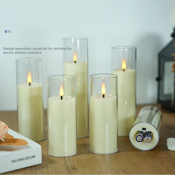 3 Piece White LED Pillar Candle Set with Remote Control and Warm Yellow Light