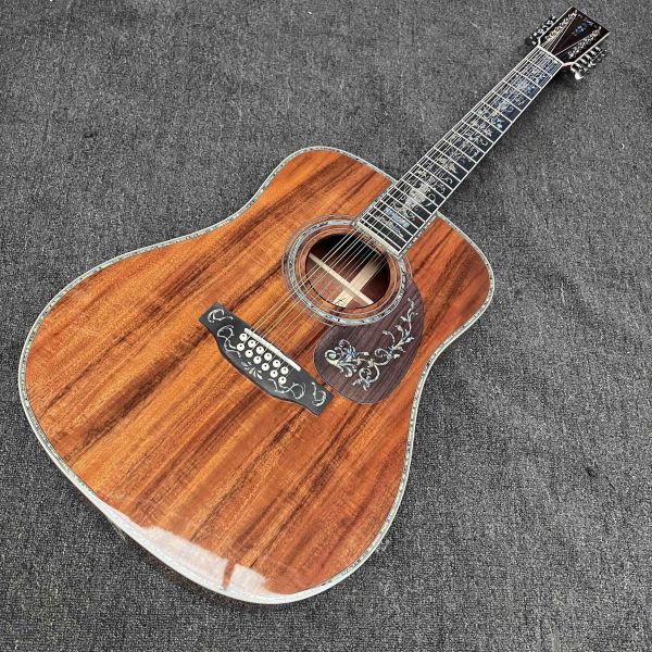 Custom 6/12 Strings Solid KOA Back Side Abalone Binding Acoustic Guitar with Customized Logo in Abalone