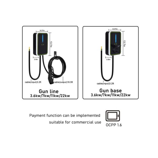 Electric Car Wallbox Pulsar Plus Ev Charger Gun Line 3.6KW / 7KW / 11KW / 22KW