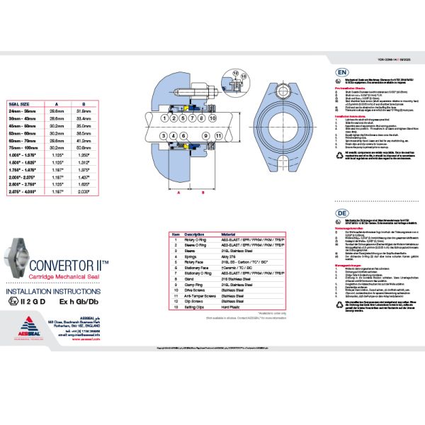 Convertor II AESSEAL Mechanical Seal For Replace Packing Agitator Seal