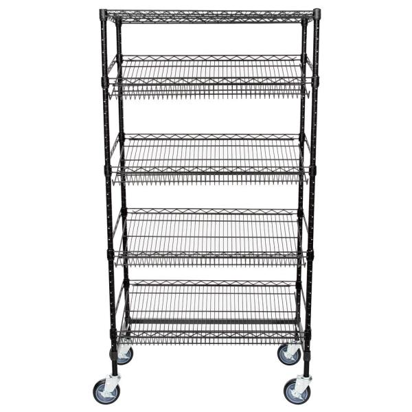 18 Deep X 36 Wide X 72 High 5 Tier Slanted Wire Shelving Black Epoxy Surface Finish