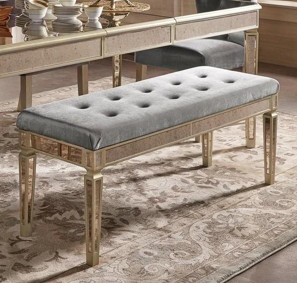 Antique gold mirrored dining bench velvet upholster bed stool ottoman for bedroom