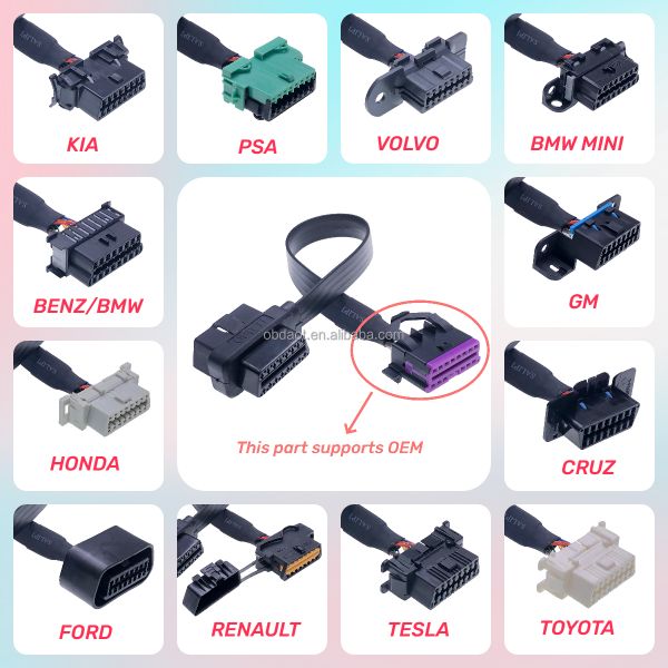OBD Diagnostic Tool Customized 50CM Right Angle OBD2 OBDII OBD Male to Samsung 12PIN Ribbon Extension Cable