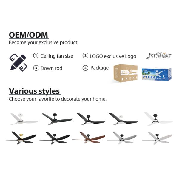 Design simples 6 velocidade controle remoto Ventilador de teto preto sem luz 1stshine OEM