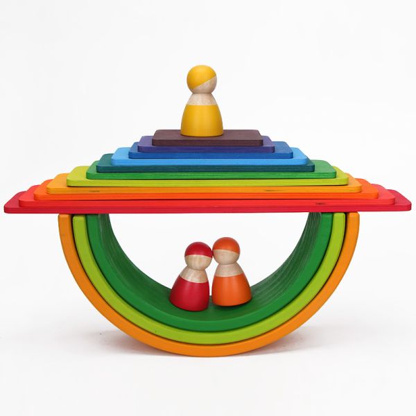 Blocs constitutifs en bois Toy Creative Educational d'arc-en-ciel de Brown 18cm