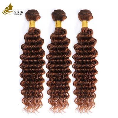 Peruvian Hair Deep Curl Copper 33# Brown color virgin Human Hair weft Bundles