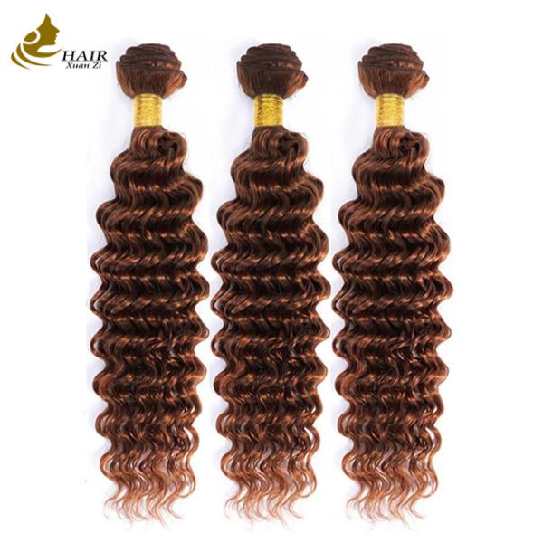 Peruvian Hair Deep Curl Copper 33# Brown color virgin Human Hair weft Bundles