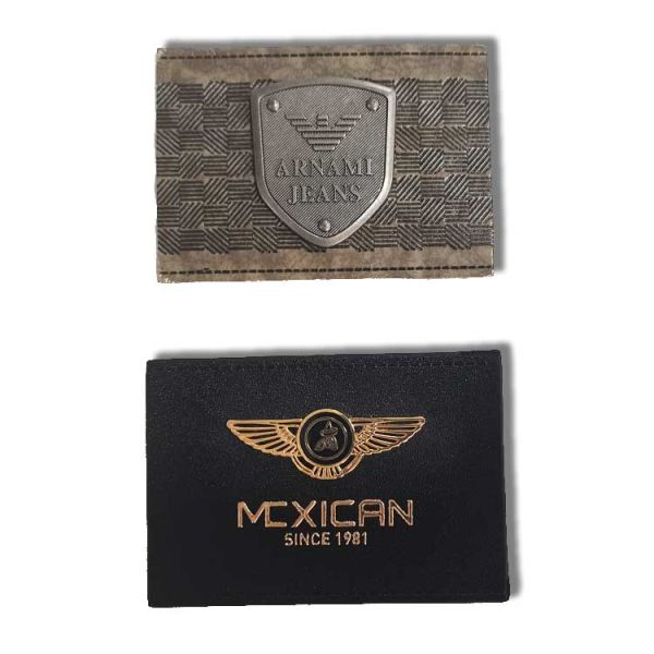 Black Sliver Clothes PU Leather Label Custom Jeans Metal Logos Sewing Label Patches for Handbag Garment Metal Labels Free Sample