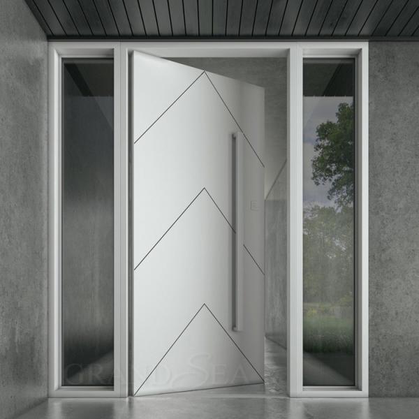 Malaysia  Style  Light Pattern Security Steel Matte Black Finish Bright Color  Pivot Door with Stainless Steel Handle