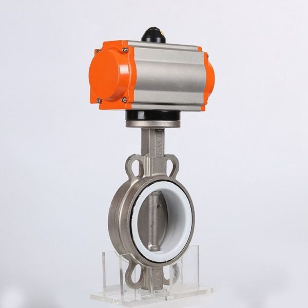 Stainless Steel Wafer Pneumatic Butterfly Valve PTFE Seat Anti-Corrosion High Temperature Butterfly Valve