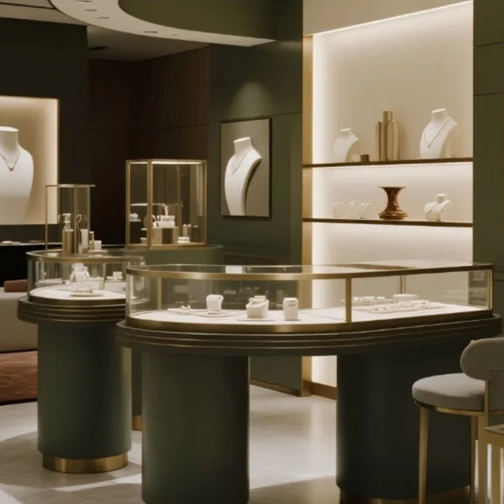 Customizable Design Jewelry Display Cabinet with Tempered Glass and Solid Wood Adjustable Glass Shelves