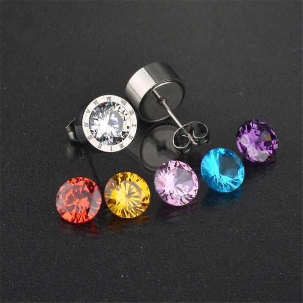 Yellow Gold Plated Stainless Steel Trendy Stud Earrings For men and Women Inlaid With AAA CZ Zircon Stone