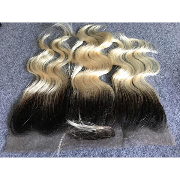 Long Russian Ombre Human Hair Extensions Body Wave With Ear to Ear 13x4 Lace Frontal