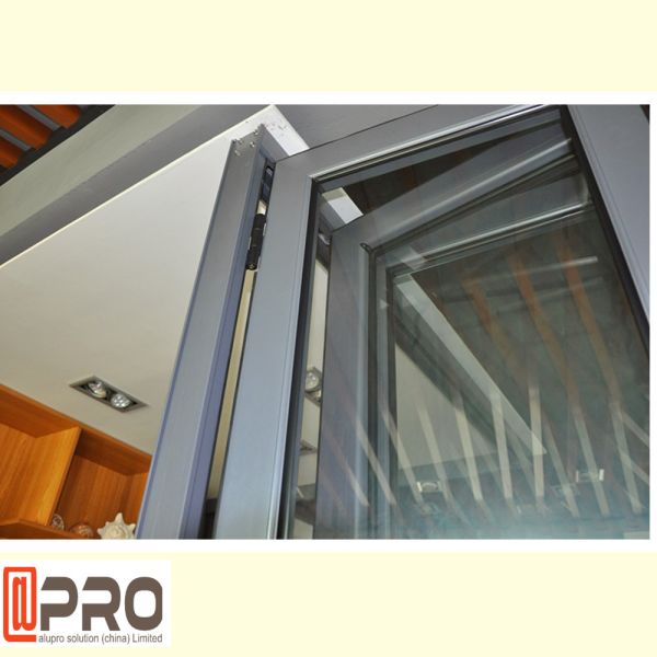 Durable Wood Grain Aluminum Bifold Windows With Nylon Fly Screen Customized Size folding balcony window australia fold