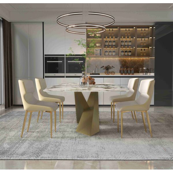 Bright Rock Board Small Apartment Dining Table Chair Sets Nordic Modern Light Luxury Bronze Dining Room Set