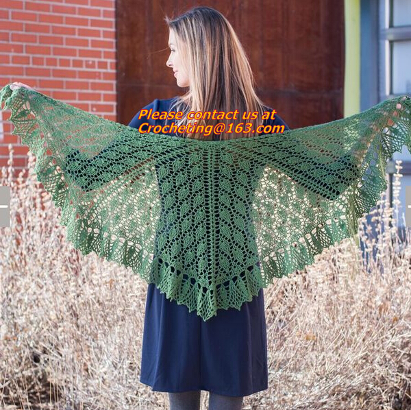 Mexican print knitted open poncho with roll neck, Green Free Knitting Crochet Woman