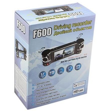 F600A Dual Lens Dash Cam GPS Car DVR Allwinner Black Box H.264 SOS 30fp 5M 2M CMOS 2.7" TFT