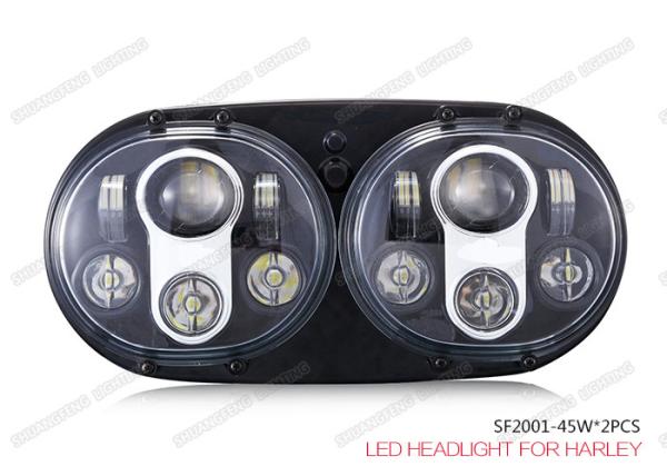 45W Hi / Lo Beam Motorcycle LED Headlight 6000K PC Lens For Universal Harley