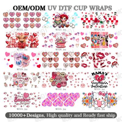 16oz Valentine'S Day UV DTF Cup Wraps Waterproof 3D Transfer Stickers Cup Tumblers Made PVC Material Transfer Printing
