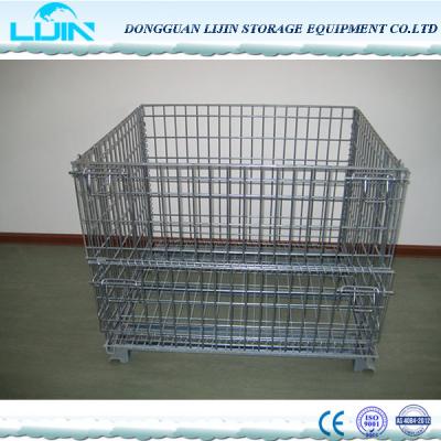 Grey Foldable Wire Mesh Cages For Workshop Pallet Metal Crate Front Drop Gate