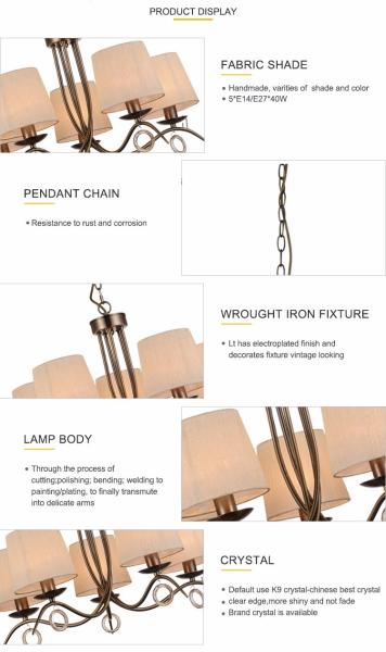Modern metal chandeliers uk style with lampshahde Kitchen Dining room lighting (WH-MI-23)