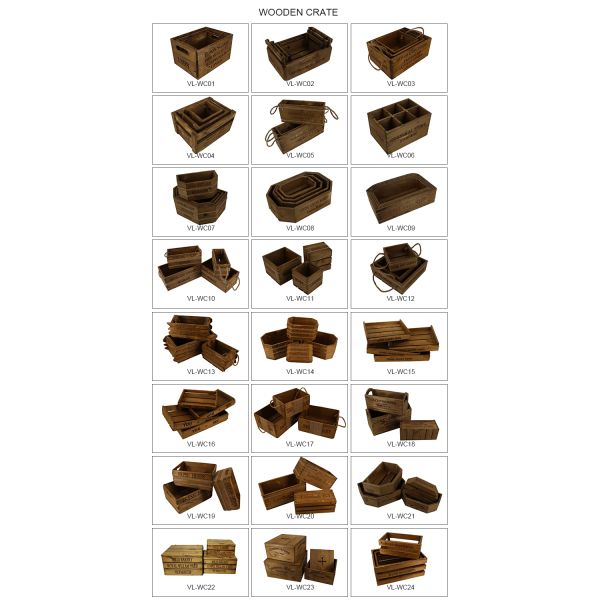 Set of 3 Wooden Crates with Rope Handles European Regional Feature Wood Material