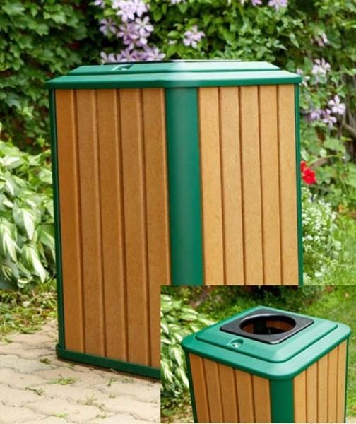 33 Gallon Round Recycled Plastic Trash Receptacle with Rain Cap