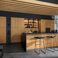 Armoire de cuisine portable en bois classique personnalisée Pure ou Grain de bois Appartement Meubles de cuisine avec île