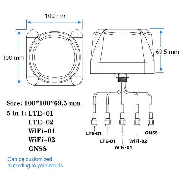 Держатель 5 in-1 винта Omni дирекционный водоустойчивый совместил антенну GPS Wifi 4G LTE комбинированную MIMO антенны комбинации на открытом воздухе